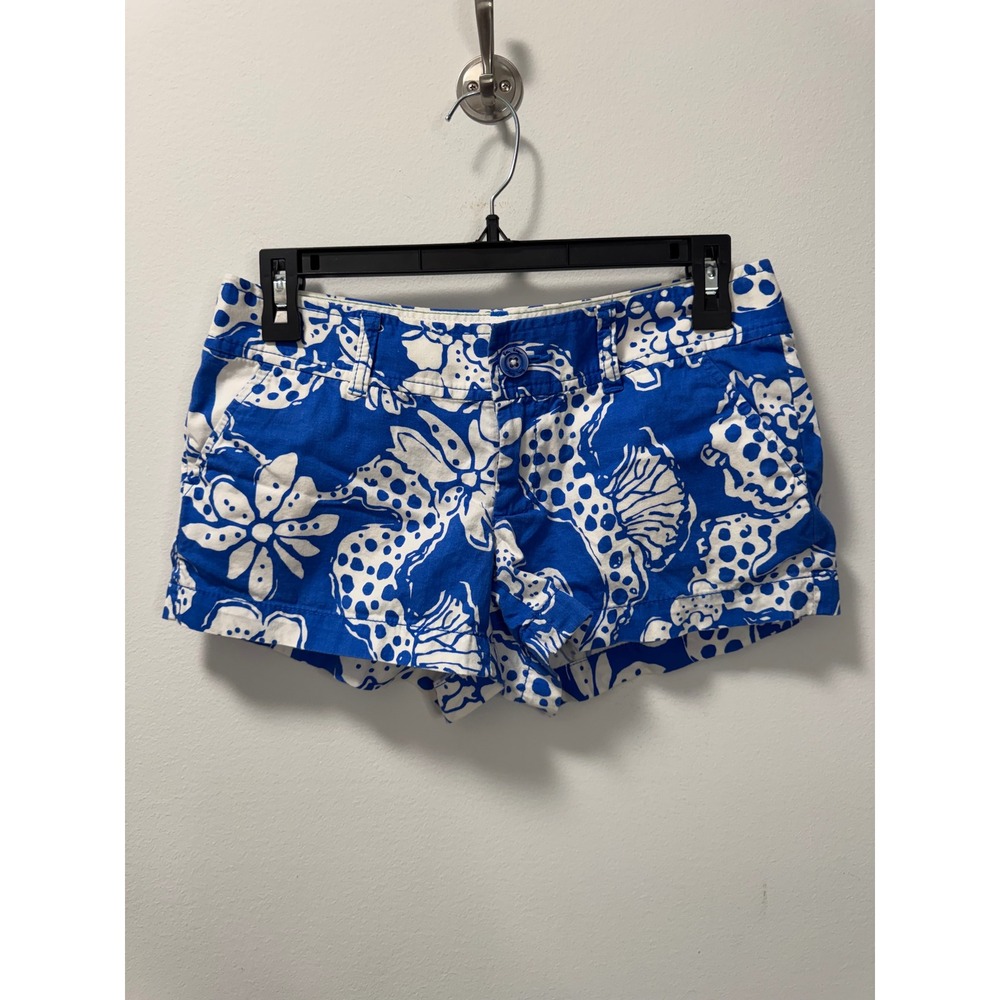 Lilly Pulitzer Walsh Shorts Size 0 Deep Sea Blu Quahog Chowdah Seahorse Women's